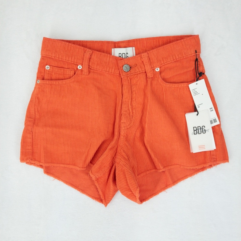 BDG Corduroy Shorts Womens Size 25 Orange Raw Hem Cotton Cutoff New